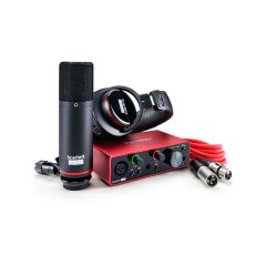 The Focusrite Scarlett Solo Studio (3rd Gen) recording package all together