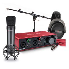 The Focusrite Scarlett 2i2 Audio Interface Studiospares Bundle with Mic Stand, full package