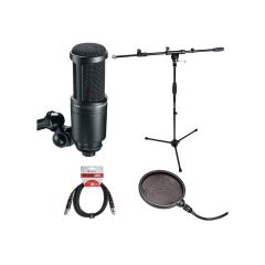 The Audio-Technica AT2020 Stand + Pop Filter Bundle full package