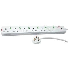 6 Way Switched Trailing Socket Surge Protected 2m