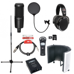Voiceover and Podcasting Kit with Audio Technica AT2020 - Reflection Filter White